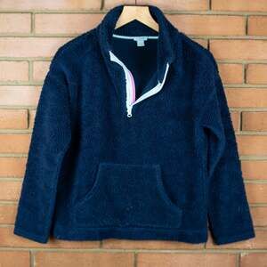 J.Crew Deep Pile Fleece Half Zip Pullover Sweater Navy Blue